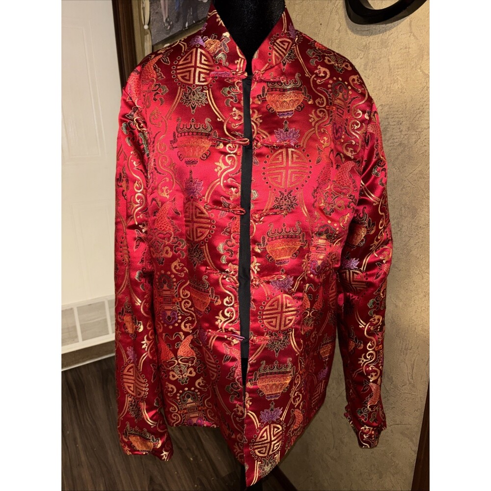 Large NWT 100% Silk Asian Top/Jacket Reversible Kimono Sophie Chang Mandarin Y2K
